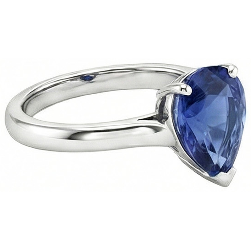Solitaire Pear Blue Sapphire Gemstone Wedding Ring 2 Carats