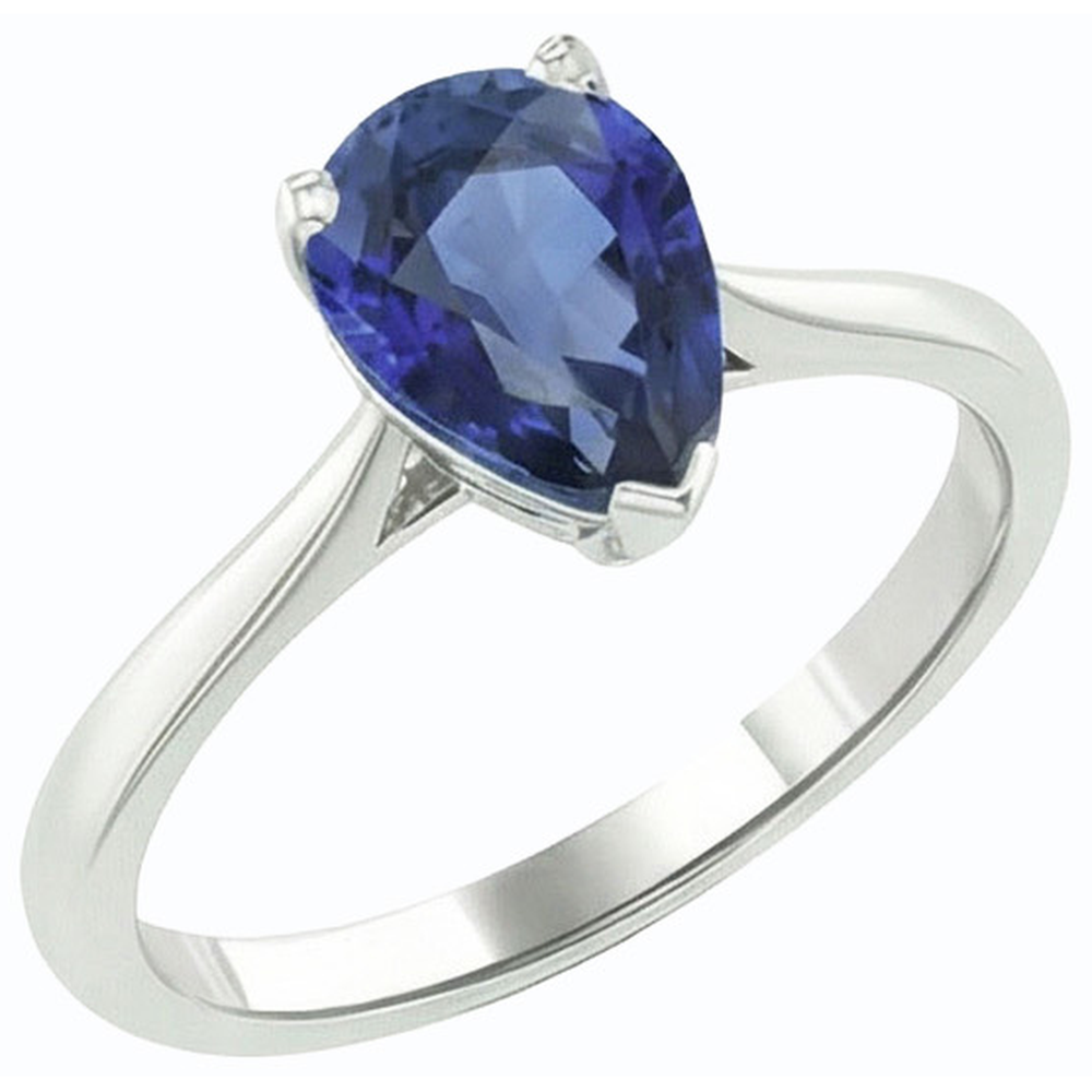 Solitaire Pear Blue Sapphire Ring Prong Set 1.50 Carats