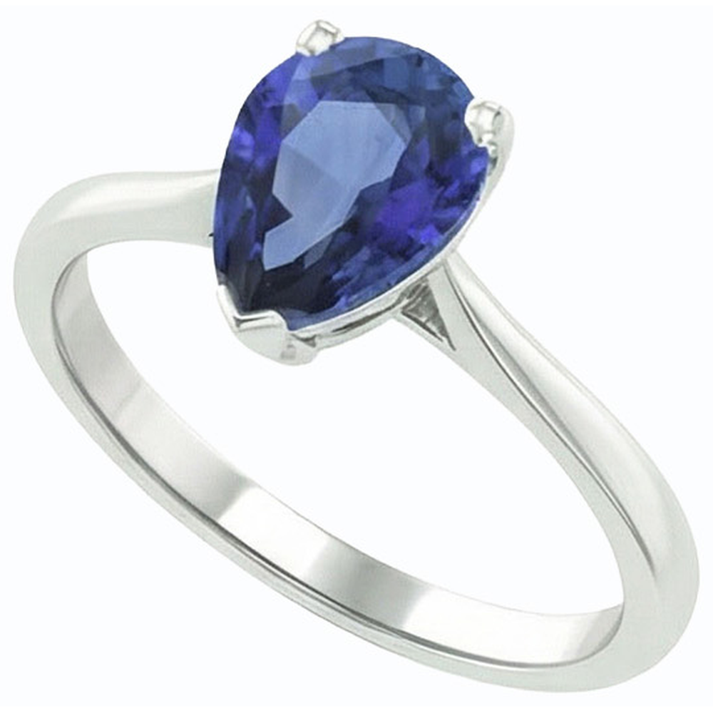 Solitaire Pear Blue Sapphire Ring Prong Set 1.50 Carats