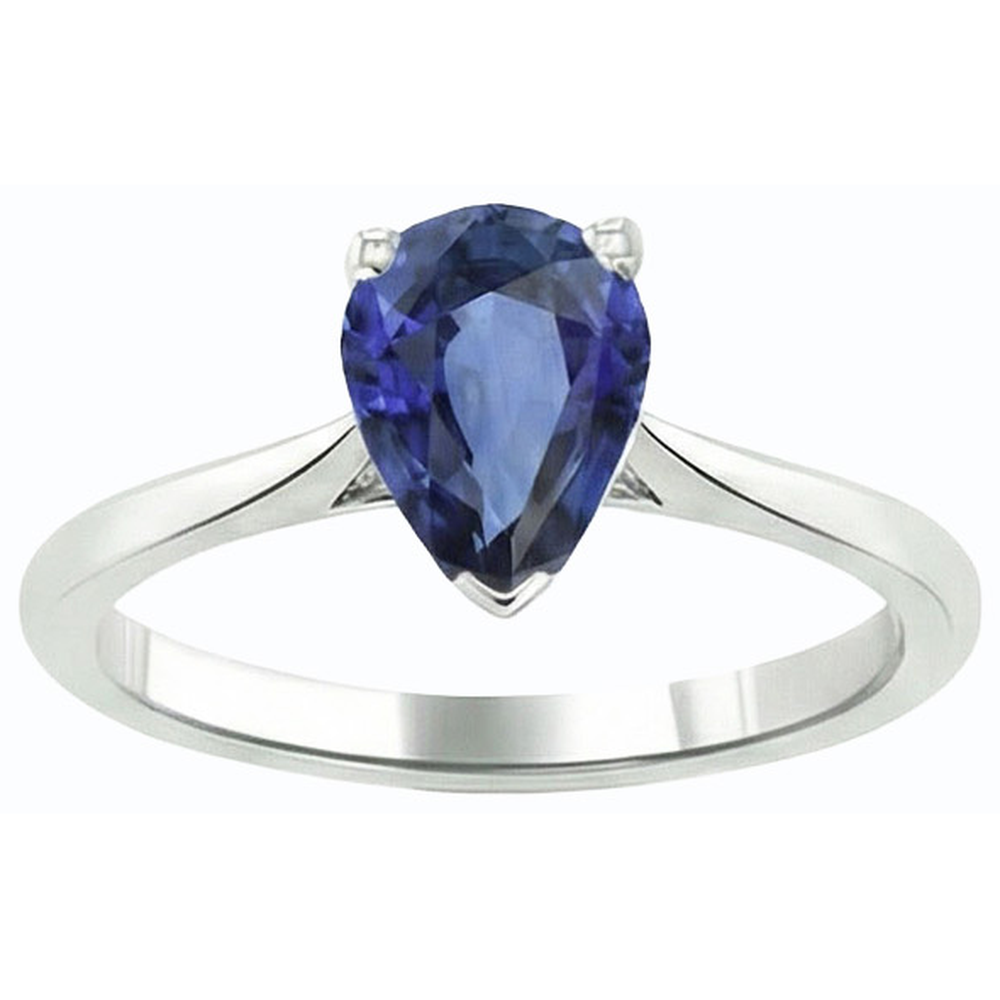 Solitaire Pear Blue Sapphire Ring Prong Set 1.50 Carats