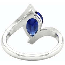 Solitaire Pear Deep Blue Sapphire Ring 14K Gold Tension Style 2 Carats