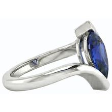 Solitaire Pear Deep Blue Sapphire Ring 14K Gold Tension Style 2 Carats