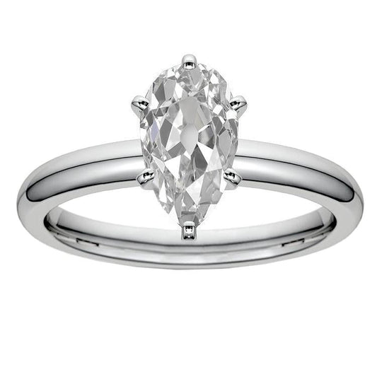 Solitaire Pear Genuine Old Mine Cut Diamond Ring 3.50 Carats Gold Jewelry