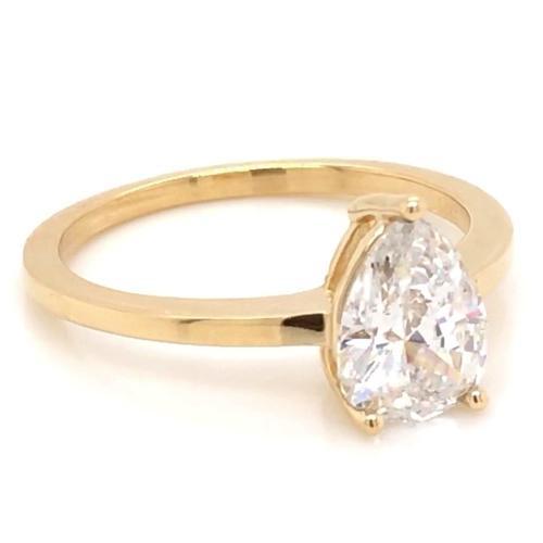 Solitaire Pear Natural Diamond Engagement Ring Yellow Gold 14K