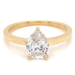 Solitaire Pear Natural Diamond Engagement Ring 1.50 Carats Yellow Gold 14K