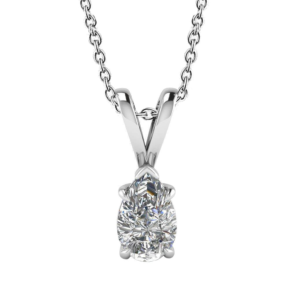 Solitaire Pear Natural Diamond Lady Necklace Pendant 1.0 Carat White Gold 14K