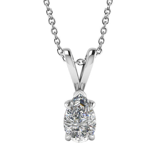 Solitaire Pear Natural Diamond Lady Necklace Pendant 1.0 Carat White Gold 14K