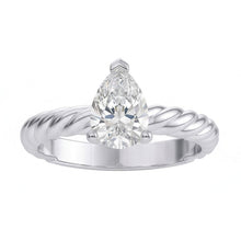 Solitaire Pear Natural Earth Mined Diamond 1.50 Carat Wedding Ring Rope Style Shank