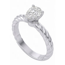 Solitaire Pear Natural Earth Mined Diamond 1.50 Carat Wedding Ring Rope Style Shank