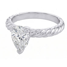Solitaire Pear Natural Earth Mined Diamond 1.50 Carat Wedding Ring Rope Style Shank
