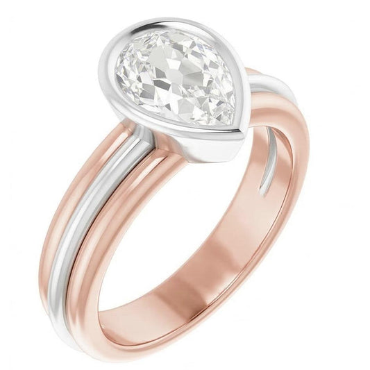 Solitaire Pear Old European Real Natural Earth Mined Diamond Ring Bezel Set 2.20 Carats