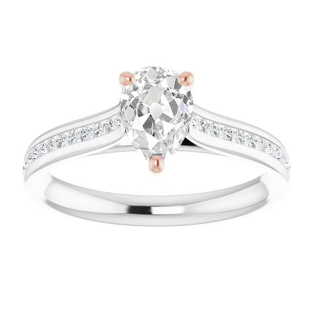 Solitaire Pear Old Miner Genuine Diamond Ring With Accents 4.40 Carats