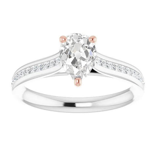Solitaire Pear Old Miner Genuine Diamond Ring With Accents 4.40 Carats