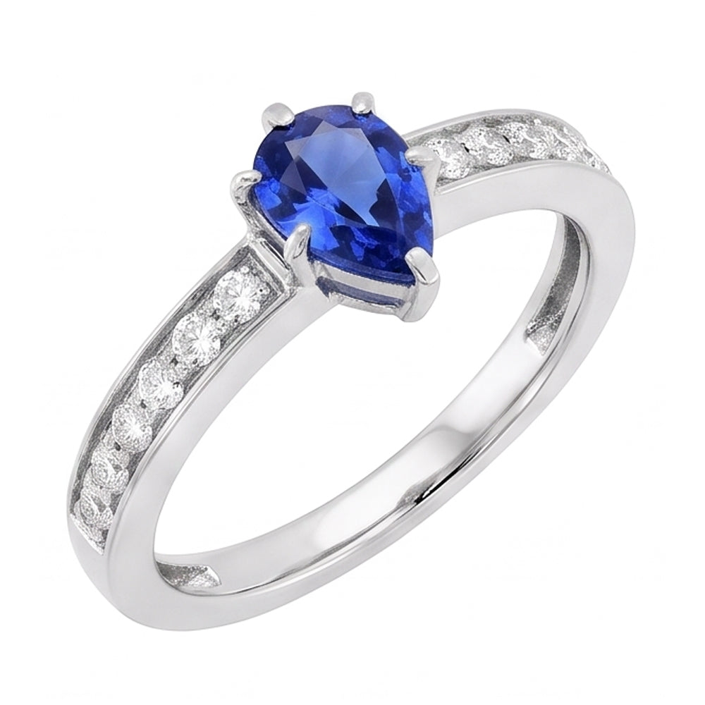 Solitaire Pear Shaped Ceylon Sapphire Ring With Accents 2.50 Carats