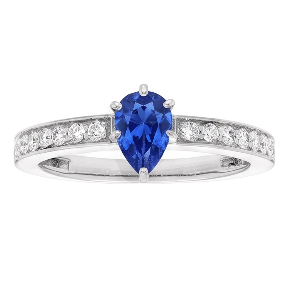 Solitaire Pear Shaped Ceylon Sapphire Ring With Accents 2.50 Carats