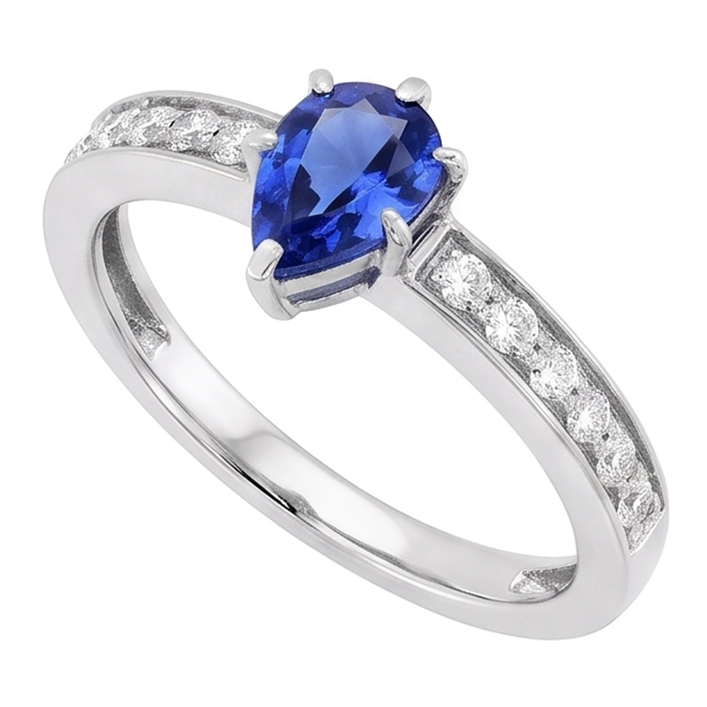 Solitaire Pear Shaped Ceylon Sapphire Ring With Accents 2.50 Carats