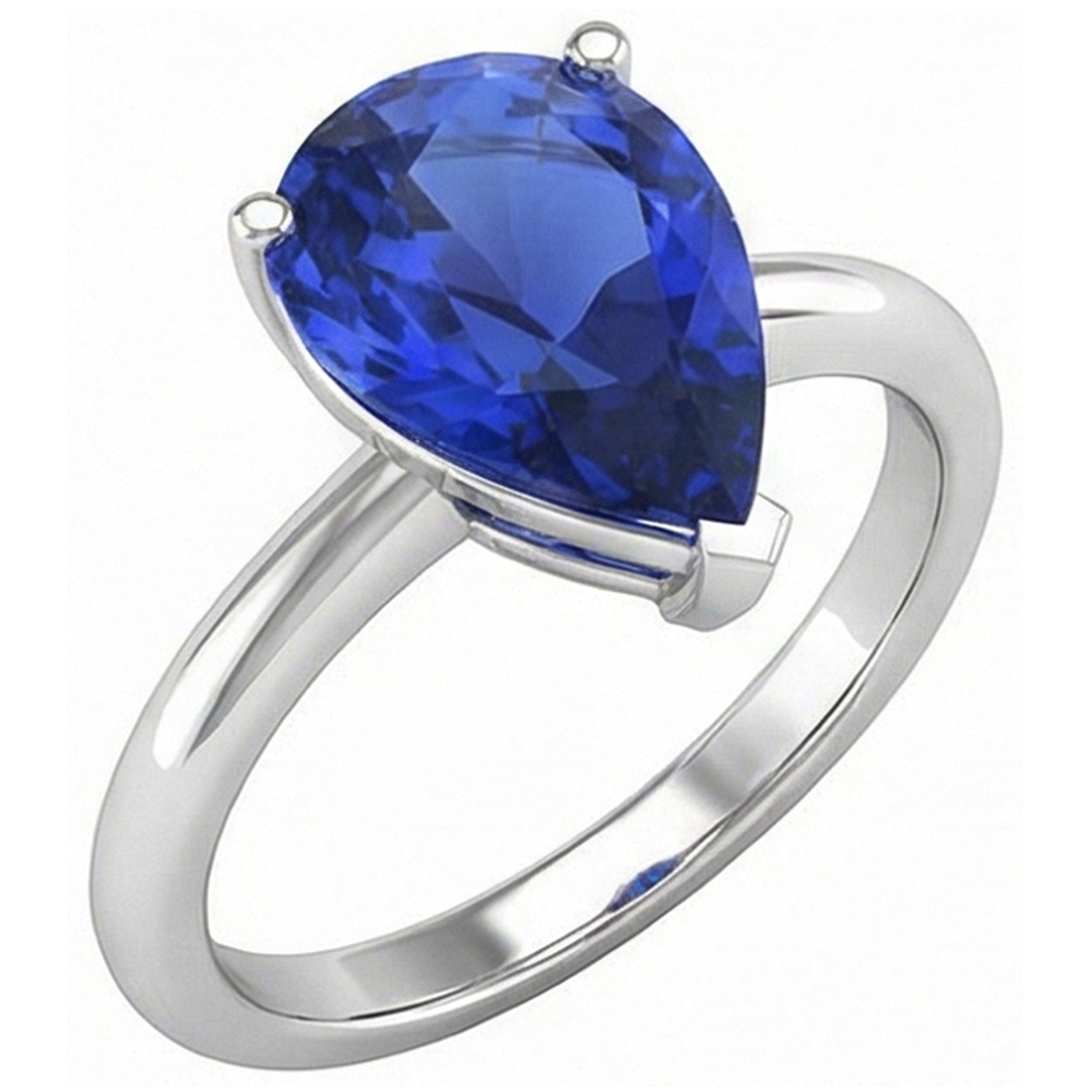 Solitaire Pear Sri Lankan Sapphire Ring Prong Set 3 Carats Gold