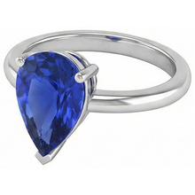 Solitaire Pear Sri Lankan Sapphire Ring Prong Set 3 Carats Gold