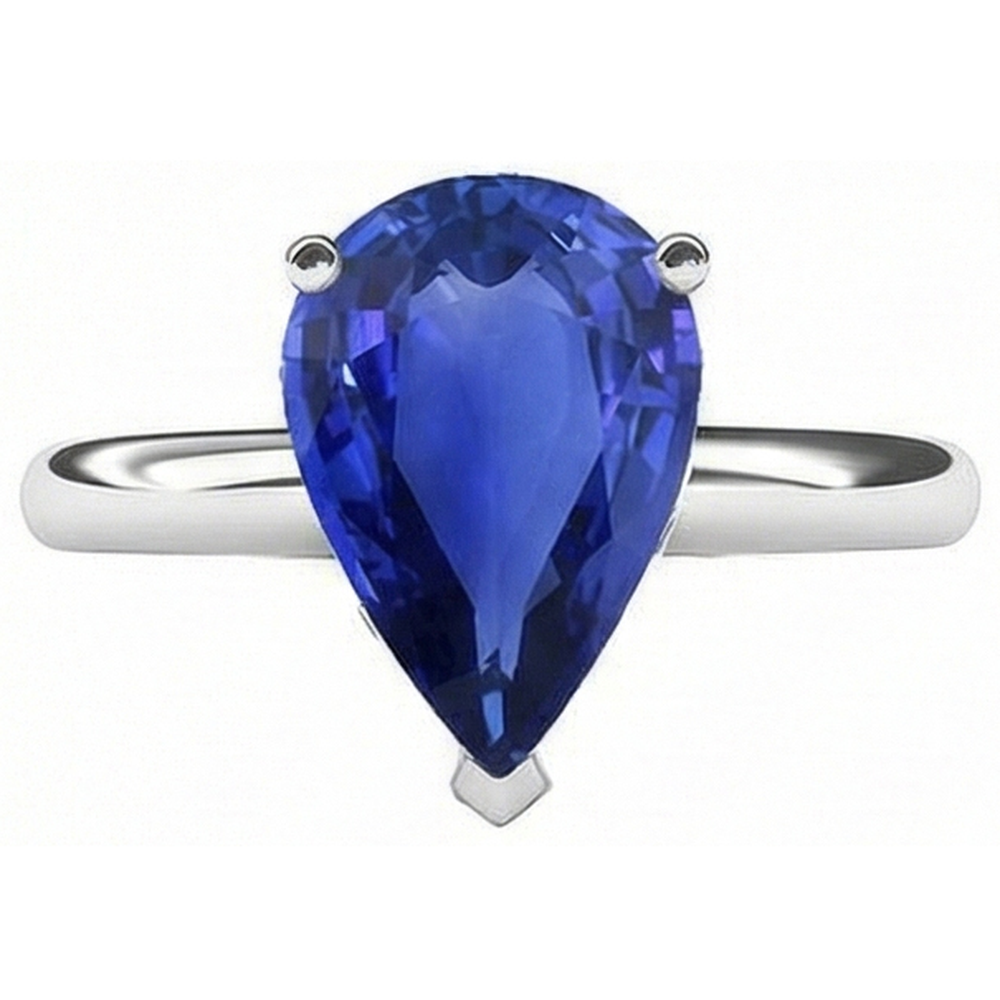 Solitaire Pear Sri Lankan Sapphire Ring Prong Set 3 Carats Gold