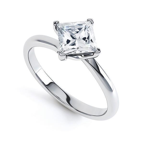 Solitaire Princess Cut 1 Carats Genuine Diamond Engagement Ring White Gold 14K