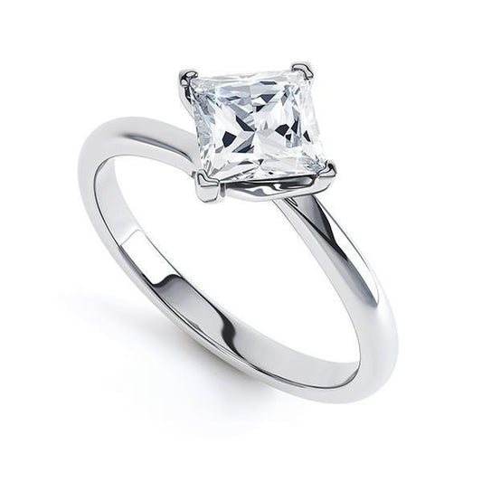 Solitaire Princess Cut 1 Carats Genuine Diamond Engagement Ring White Gold 14K