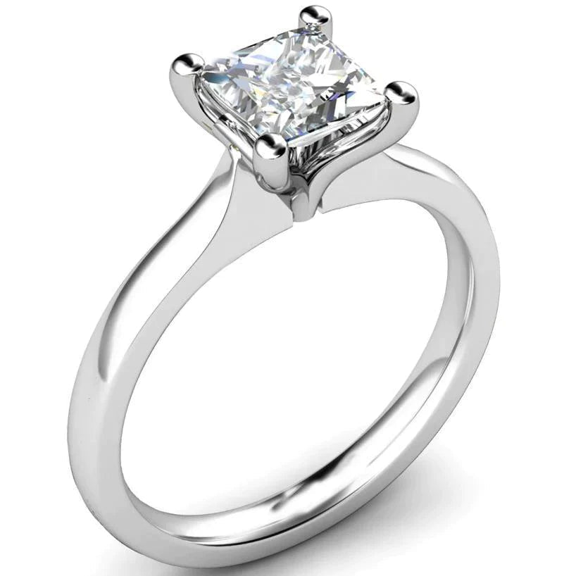 Solitaire Princess Cut 2 Ct Natural Earth Mined Diamond Ring 4 Prongs White Gold 14K