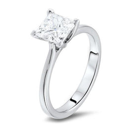 Solitaire Princess Cut 2.85 Carats Prong Set Natural Diamond Wedding Ring