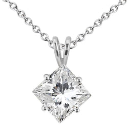 Solitaire Princess Cut Natural Diamond Pendant Necklace 2.25 Ct Four Prong Set