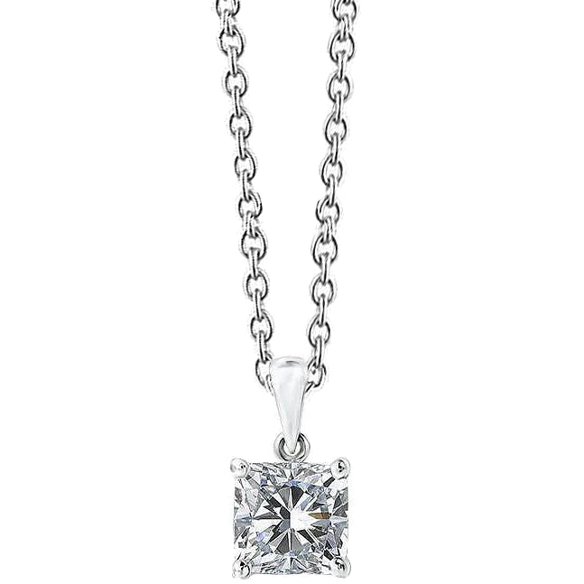 Solitaire Princess Natural Diamond Pendant Necklace 2.50 Carats White Gold 14K