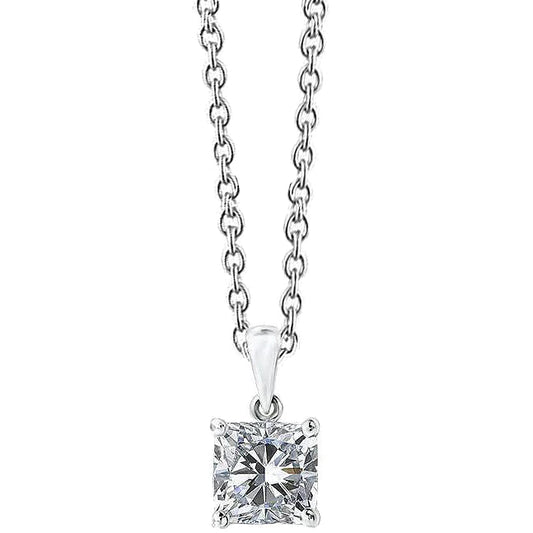 Solitaire Princess Natural Diamond Pendant Necklace 2.50 Carats White Gold 14K