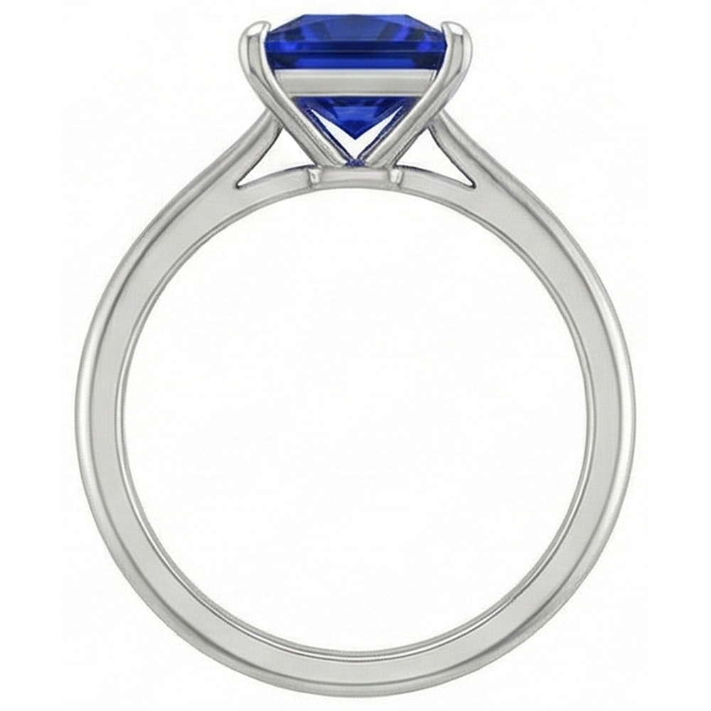 Solitaire Princess Sri Lankan Sapphire Ring 5 Carats White Gold 14K