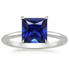 Solitaire Princess Sri Lankan Sapphire Ring 5 Carats White Gold 14K