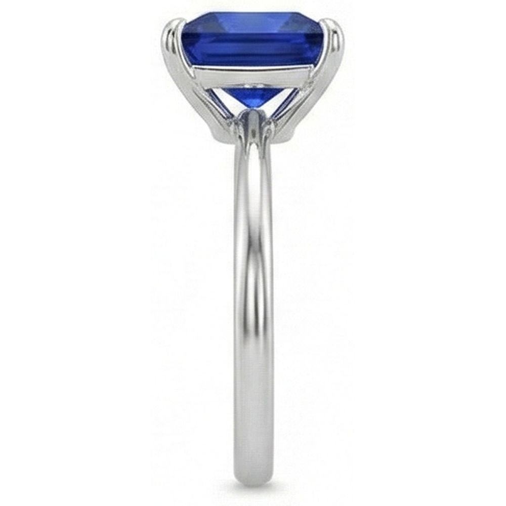 Solitaire Princess Sri Lankan Sapphire Ring 5 Carats White Gold 14K