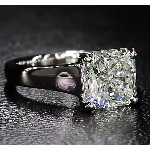 Solitaire Radiant Real Diamond Engagement Ring 4 Carats Black Gold 14K
