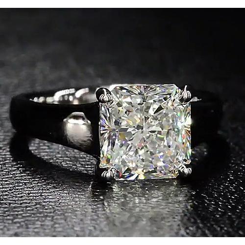 Solitaire Radiant Real Diamond Engagement Ring 4 Carats Black Gold 14K