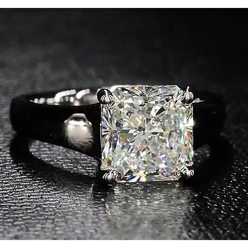 Solitaire Radiant Real Diamond Engagement Ring 4 Carats Black Gold 14K