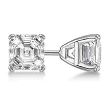 Solitaire Real Asscher Cut Diamond Stud Earrings Prong Set 2 Carat WG 