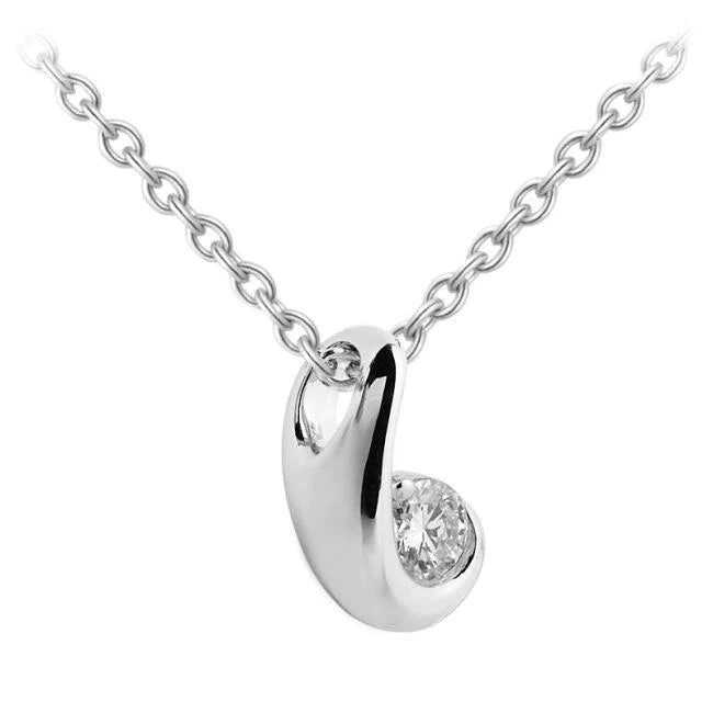 Solitaire Real Diamond Bezel Set With Chain Pendant 0.75 Ct White Gold 14K