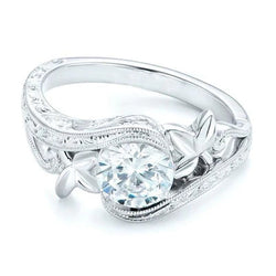 Solitaire Real Diamond Engagement Ring Antique Style 2.50 Ct White Gold 14K