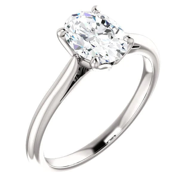 Solitaire Real Diamond  Engagement Ring Oval 5 Carats White Gold 14K
