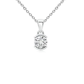 Solitaire Real Diamond Necklace Pendant 0.75 Ct. Half Bezel Setting WG 14K