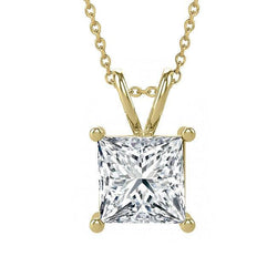 Solitaire Real Diamond Pendant 3 Carats Necklace Yellow Gold 14K New