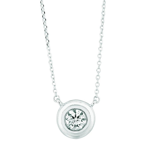 Solitaire Real Diamond Pendant Bezel Necklace 0.50 Carat White Gold 14K