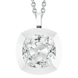 Solitaire Real Diamond Pendant Cushion Old Miner 5 Carats White Gold 14K