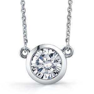 Solitaire Real Diamond Pendant Necklace Dog Ear 2.25 Carats White Gold 14K