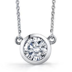 Solitaire Natural Earth Mined Diamond Pendant Necklace Dog Ear 2.25 Carats White Gold 14K