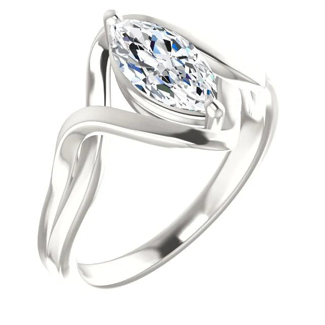 Solitaire Real Diamond Ring 2.50 Carats Twisted Split Shank 14K White Gold