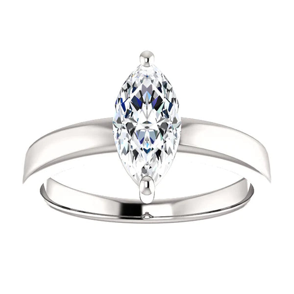 Solitaire Real Diamond Ring Marquise Cut 2.50 Carats White Gold