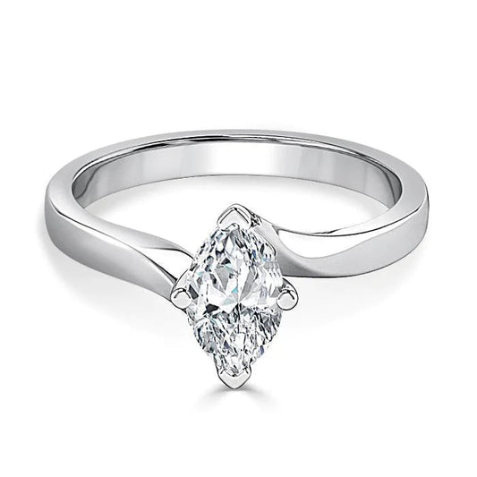 Solitaire Real Marquise Diamond Engagement Ring 1.25 Carats White Gold 14K
