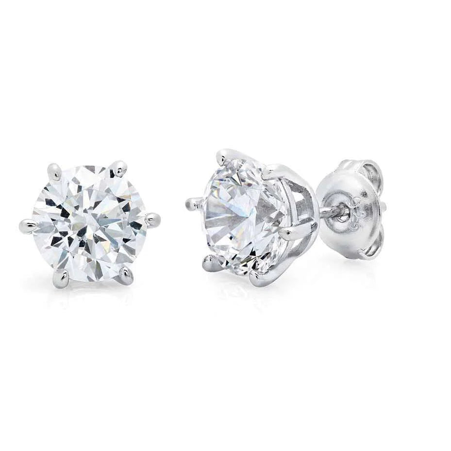 Solitaire Real Round Diamond Stud Earrings 3 Carats White Gold